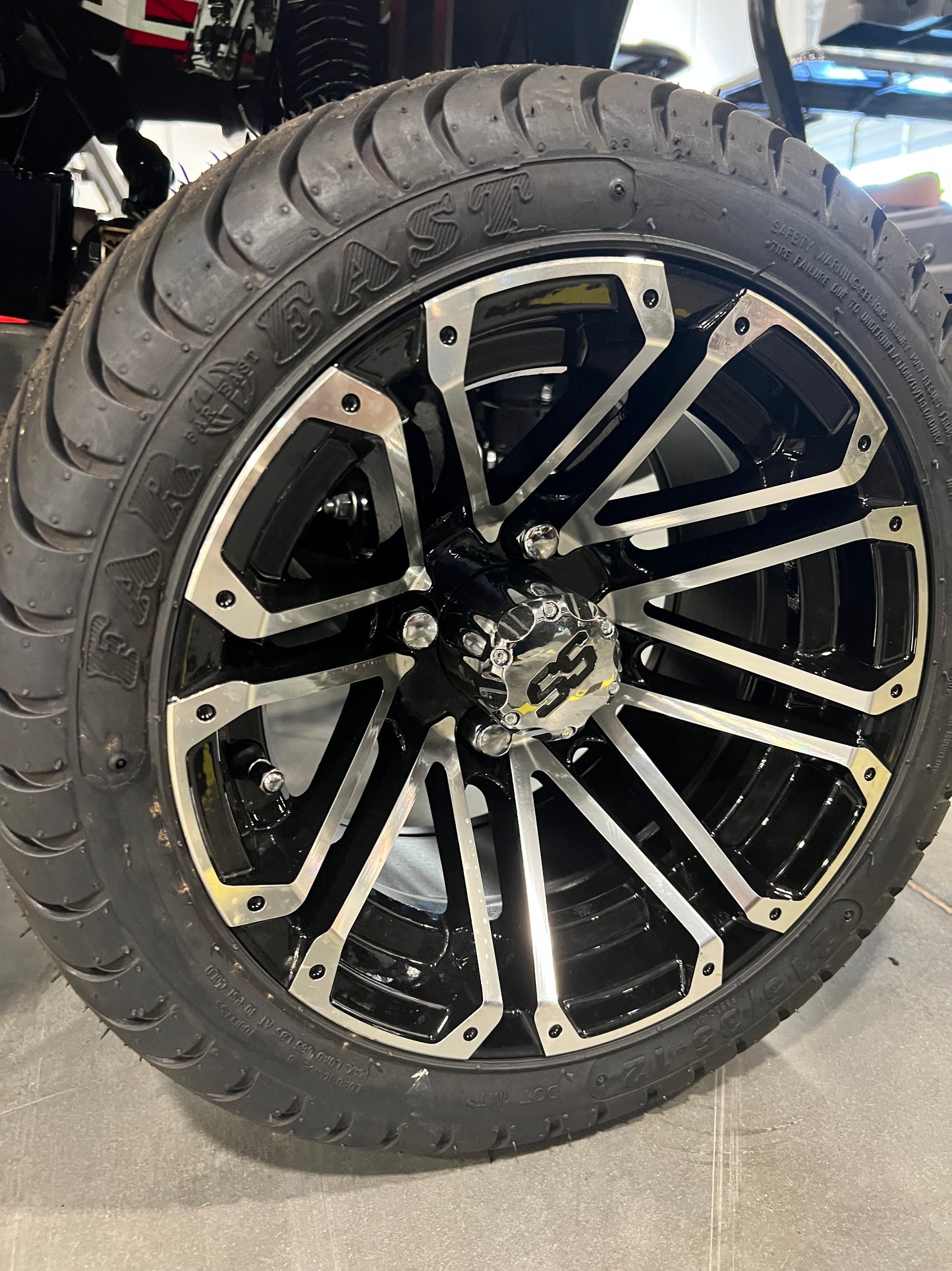 WHEEL ASSEMBLY, 12 INCH BLACK/SILVER RIM, 215/35-12 ROAD TIRE, EACH