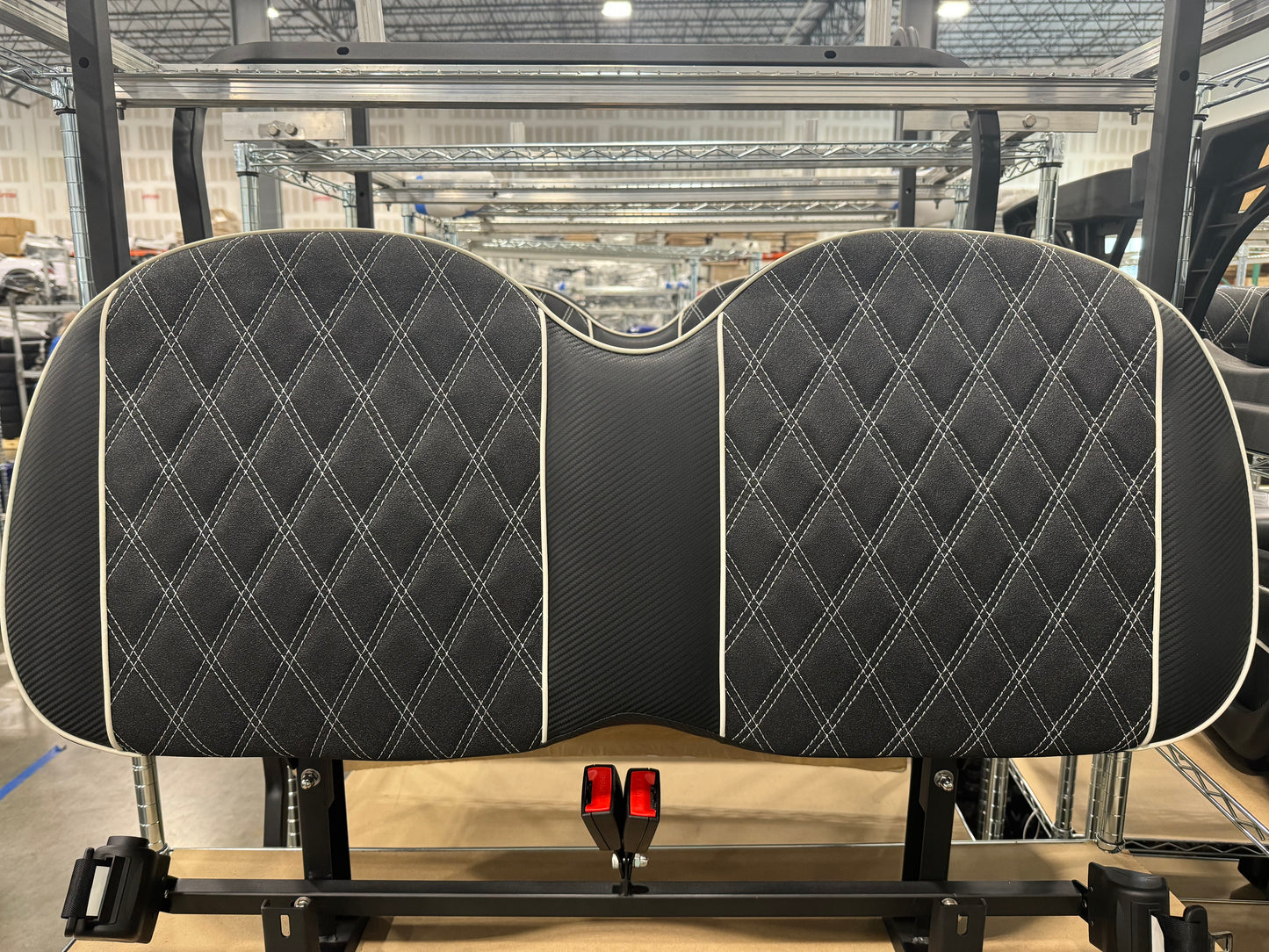 SEATBACK CUSHION, V SERIES, BLACK WITH WHITE DIAMOND STITCHING